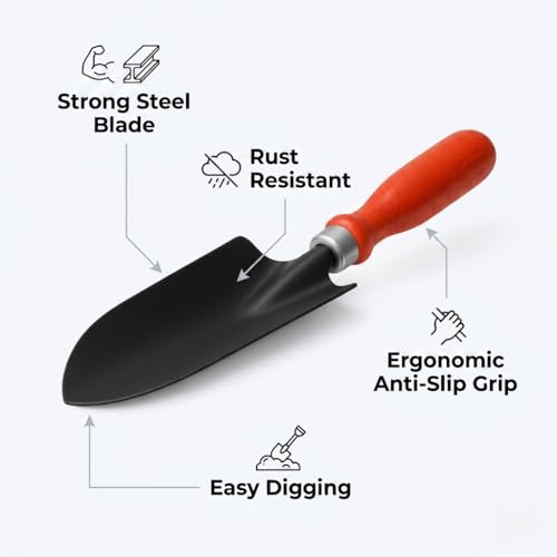 Image of Ocean Mart Garden Trowel - 1 PC (Red Handle, Metal Blade) | Tools for Home Garden | Durable and Sturdy Rust-Free Shovel | Premium Gardening Accessories
