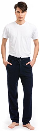 Men Track Pants - 100% Cashmere Side Pockets Breathable and Comfy, Fitted Navy Blue