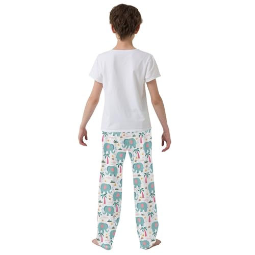 Elephant Rainbow Tree Boys Long Pants Soft Trousers Elastic Waist Kids Lounge Bottoms with Pockets S-XL3