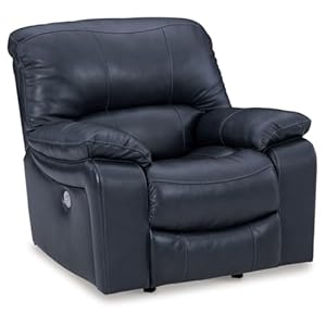 Signature Design by Ashley Leesworth Modern Power Recliner in Leather Match and with Rocking Motion and USB Port, Blue