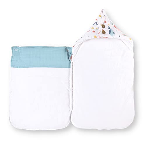 Haus and Kinder 3 in 1 Baby Sleeping Bag and Carry Nest | Cotton Bedding Set for Infants and New Born Baby | Portable and Travel Friendly Carrier Nest | 0-6 Months (Vitamin Sea)