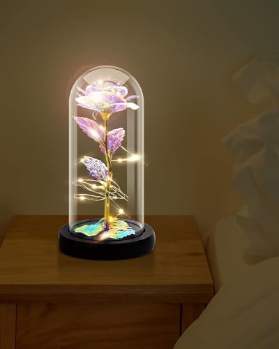 Rose Flower Gift, Rainbow Forever Rose in Glass Dome, Rose Light Up Flower, Personalized Gifts for Mom, Sisters, Friend, Women, Valentine's Day, Birthday, Wedding, Anniversary (Rainbow Rose) 5 31vUJ2Vc8jL
