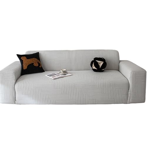Housse de canapé extensible en peluche gris clair 3 places - 8
