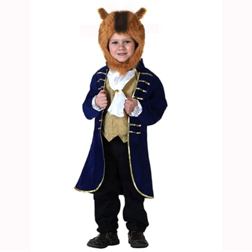 IDOPIP Déguisement de la Bête de La Belle et la Bête pour Enfant Garçons Costume d'Halloween Costume de Prince de bête de Conte de Fées avec Bête Capuche pour...