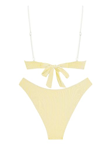 Image of ZAFUL Women High Cut Bikini Sets String Sexy Swimsuit Two Piece Underwire Bathing Suit Brazilian Cheeky Cut Out Cute Swimwear