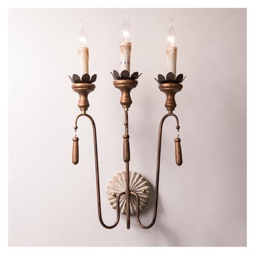 Applique murale en bois rétro créative luminaire intérieur vintage 3 têtes couloir