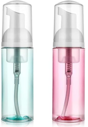 2 Pack Foam Pump Bottle Travel 60 ml/2 oz Small Size Mousse Foaming Soap Dispenser Clear Plastic Foam Soap Dispenser Mini Empty Refillable Pump Containers(Pink&Blue)