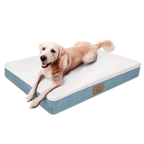 Image of Orthopedic Dog Bed for Large Dogs - Big Waterproof Dog Crate Bed with Removable Washable Cover, Egg Crate Foam Support, Anti-Slip Bottom, Deluxe Plush Pet Bed Mat (Blue)