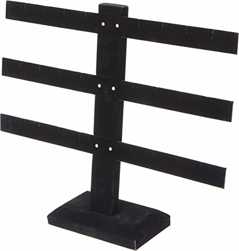 Plymor Black Velvet Triple T-Bar, Twelve Pair Earring Display Stand, 10.25 W x 8.5 H Plymor Black Velvet Triple T-Bar, Twelve Pair Earring Display Stand, 10.25" W x 8.5" H