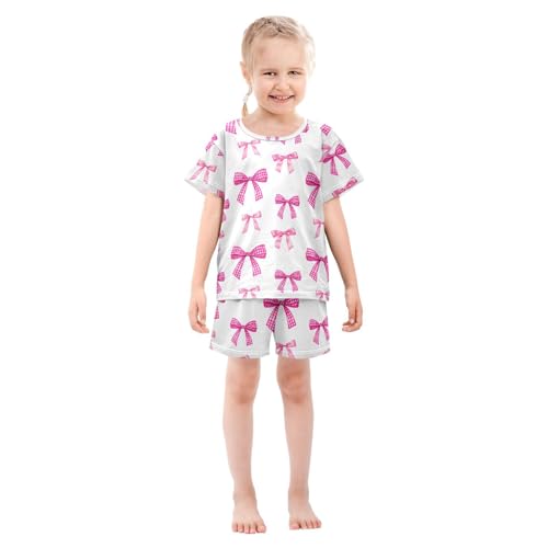 Checkered Ribbon Bow Pajama Set Short Sleeve Summer Pajamas Shorts Sets PJ Clothes Set Soft 5Y3