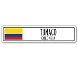 Señal de calle Tumaco Colombia, bandera de Colombia, ciudad, campo, carretera, pared, 10 x 40 cm