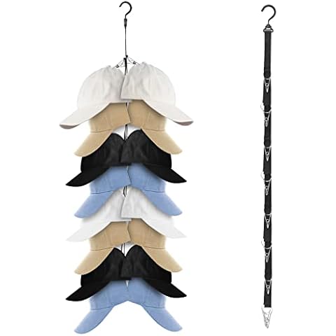 QIUKUN Hat Organizer Holder Rack for Closet Rod (2 Pack) Hat Storage Hangers for Baseball Caps16 Premium Clips for Ball Hats Golf Caps Beanies Sports Cap Organization Cover