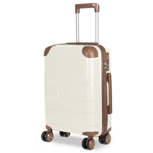 MERCURY TEXTIL- Maleta de Viaje de Cabina con Cierre de Seguridad, Equipaje de Mano Rígido y Resistente de Polipropileno con Ruedas Dobles Giratorias 360º, PP Suitcase. (Esquina Hueso)