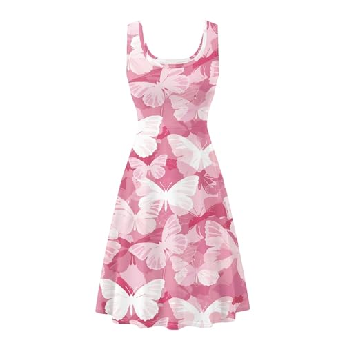 Image of TOADDITDO Women's Sleeveless O Neck Beach A-Line Party Coctail Tank Dresses Flared Sundress