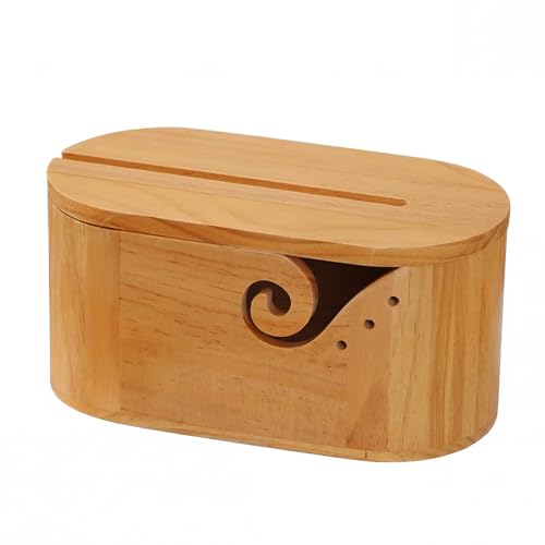 CenviaLuxy Wooden Yarn Bowl with Lid Oval Crochet Wool Holder with 1 Holes Curly Design for Knittings Lovers Prevent Tangling and Slipping