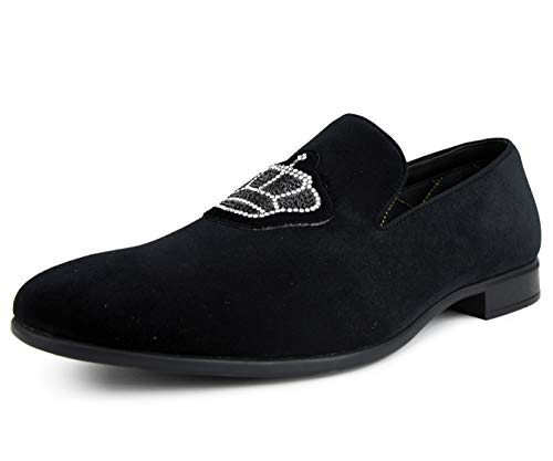 Amali Crown - Velvet Men’s Slip-On Shoes with Jewelry Crown Piece - Smoking Slip On Dress Shoes for Men - Velvet Formal Loafers for Men - The Original Smoking Men Tuxedo Dress Shoe2