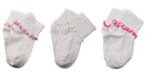 Sierra Socks Girls Cotton Lettuce Ripple Edge Turn Cuff Seamless Toe Non Skid 3 Pair Pack