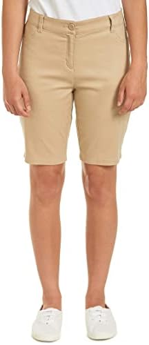 Nautica Girls' Big School Uniform Bermuda Shorts, Pull On Fit & Stretchy Material, Faux Button & Functional Pockets, Khaki, 12