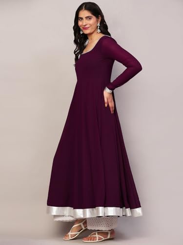 Image of KZA Women's Georgette Hand Embroidered Flared Anarkali Suit for Women | Full Sleeves Flare Anarkali Dress for Woman | Ethnic Flared Anarkali Kurta for Women