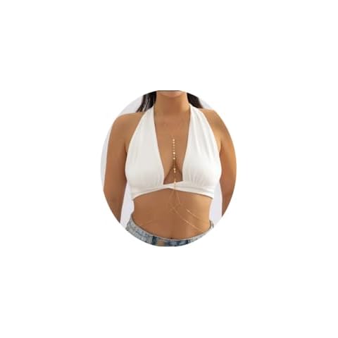 Aezlhjya Gold Sexy Sequin Bra Body Chains Sexy Bikini Cross Waist Belly Chest Body Chains for Women, Large Cover