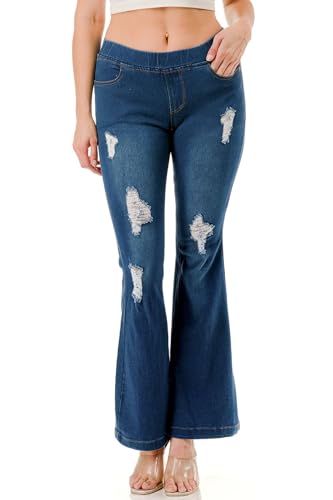 Flared Jeans for Women Ripped Distressed Stretch Denim Jeggings High Waisted Pull On Pants
