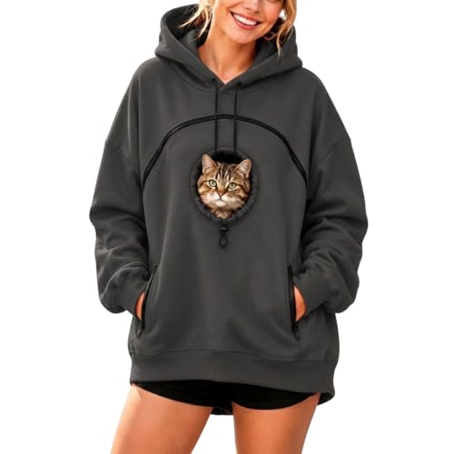 Women Hoodie Cat Pouch Oversized Fleece Comfy Fuzzy Lightweight Hoodie - image 1