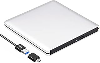 ROOFULL External CD DVD +/-RW Drive USB 3.0 Type-C, Ultra Slim Portable Aluminum DVD CD ROM Optical Drive Burner Reader Writer for Apple Mac MacBook Pro/ Air, iMac, Windows 11/10/8/7 Laptop PC, Silver