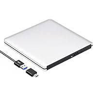 ROOFULL External CD DVD +/-RW Drive USB 3.0 Type-C, Ultra Slim Portable Aluminum DVD CD ROM Optical Drive Burner Reader Writer for Apple Mac MacBook Pro/ Air, iMac, Windows 11/10/8/7 Laptop PC, Silver