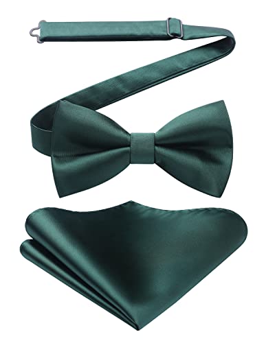 HISDERN Noeud Papillon Homme Vert Reglable Noeud Papillon de Pochette Couleur Unie pour Mariage Fete