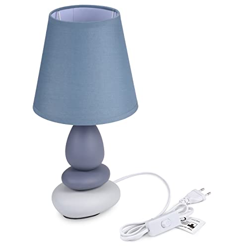 Lampe de chevet « Anna » (gris mat) - Lampe de table en céramique avec abat-jour en tissu - Convient pour LED - E14 - Blanc - 230 V - Céramique - Classe énergétique A+++) - Lampe de table de chevet