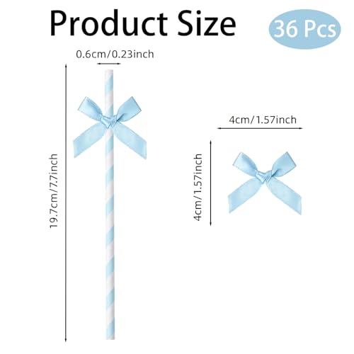 36 pitillos de papel azul con lazo para fiesta miniatura 2