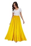 Sinono Womens Chiffon Retro Maxi Skirt Vintage Ankle-Length Skirts (Small, Yellow)