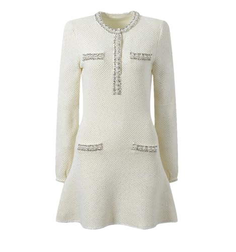 Robe de créateur à manches longues et col rond élégante pour femme