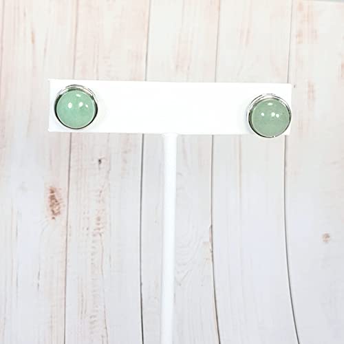 Green Aventurine Genuine Natural Stones Round Stud Earrings For Women & Men Platinum Plated Energy Crystal Jewelry - Usa Handmade (Green Aventurine) #TOP2