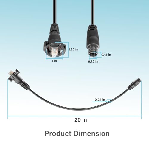 Image of Marine Network Adapter Cable Black Small (male) to Large RJ-45 Connector Compatible with Panoptix LiveScope System, GC 200 Marine IP Camera, GLS 10 Sonar Module,GMR Fantom 54 56 124 126 254 256