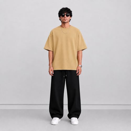 Image of PeaceOut Oversized T Shirt for Men | 240 GSM Heavyweight Cotton T Shirt | Drop Shoulder Oversized Tshirt for Men | Baggy Loose Fit Streetwear Round Neck Half Sleeve Casual Wear