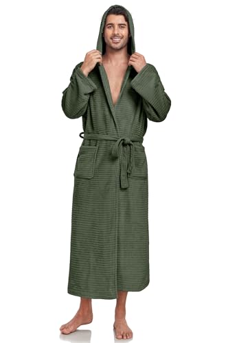 VintageClothing Mens Hooded Robe Plush Fleece, Soft Fluffy House Coat Lounge Robe Full Length Bathrobes with Pockets