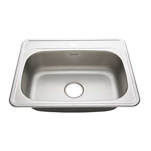 Socoda Topmount Kitchen Sink 24"X 19" Stainless Steel | One Hole For Single Faucet Handle Kitchen | Satin Finish | Rubber Pad Noisedefend Sound | Fregadero En Acero Inoxidable #TOP1