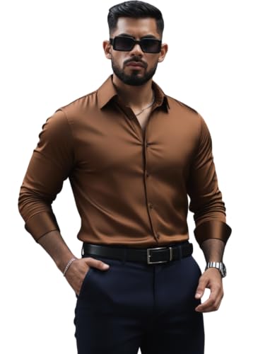 Image of IndoPrimo Men's Stylish Solid Satin Casual Shirt for Men Full Sleeve
