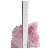 Sisamn Rose Quartz Bookends - Decorative Stone Book Ends for Office Home Decor, Pink Crystal Book Lover Gift (1 Pair, 2-3 Lbs with Non-Slip Bumpers)
