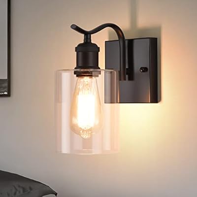 HOXIYA Bathroom Wall Sconce Industrial Wall Lamp Farmhouse Light Fixture, Matte Black Rustic Vanity Light, Dimmable Bedside Wall Lamp