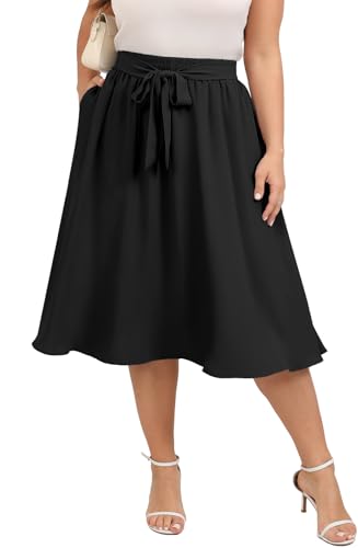 Xpenyo Womens Plus Size Midi Skirts Summer Elastic High Waisted Boho Casual Beach Flowy Swing Knee Length Skirts with Pockets4