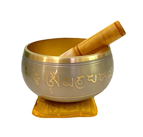 Image of Brass Sound Singing Bowl for stress relief Meditation with striker stick Bell Sound (5 inchX3 inch Grey)
