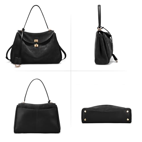 Image of hedexe Genuine Leather Tote Bag for Women: Soft Cowhide Shoulder Handbags for Ladies - Satchel Purse for Travel Work(Large)