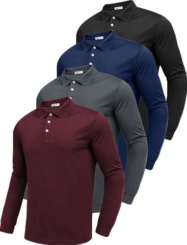 Pinspark 4 Pack Men'S Long Sleeve Golf Shirts Breathable Casual Collared Polo Lightweight Quick Dry Tactical Outdoor Shirts cover