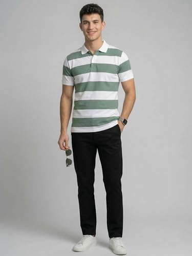 Image of XENOVAURBAN Polo t Shirt for Man | Striped Pattern Mens Cotton Polo Neck T-Shirt with Collar | Regular fit | Breathable and Soft - Polo-Striped-P