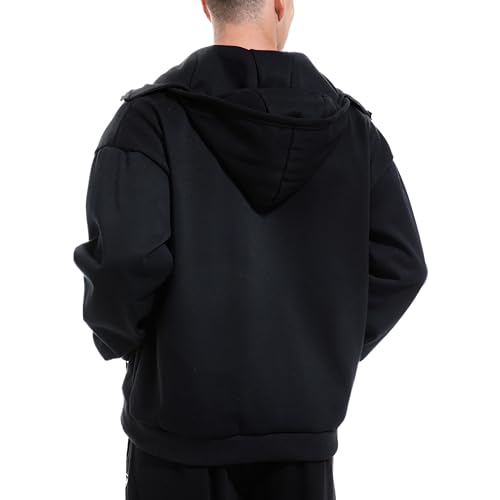 Men's Balaclava Hoodie Winter Double Layer Hooded Sweatshirt with zipper, Fleece-Lined Hip-Hop Hoodie4