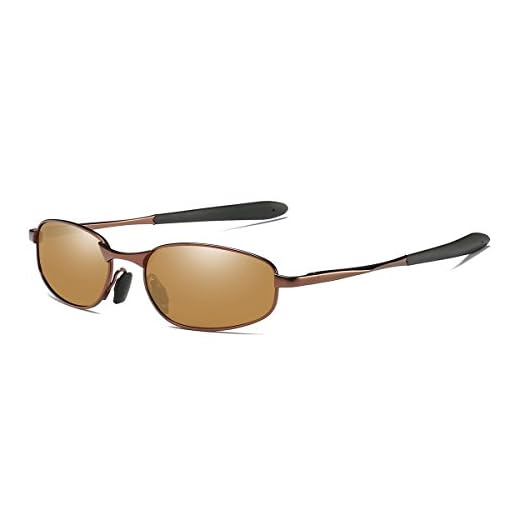 Polarized Sunglasses Rectangular Wrap Metal Frame UV400 Protection (Brown, 53)