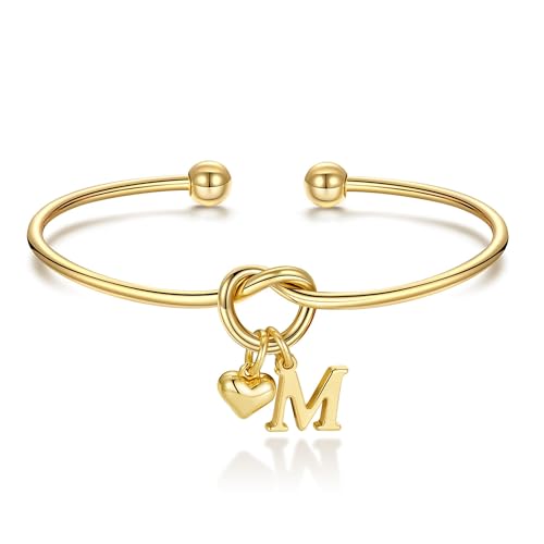 TINGN Armband Damen Gold - 14K Gold Vergoldet Herz Armband mit Buchstaben M Verstellbare Goldene Armbänder Personalisierte Armbänder Geschenke für Frauen Mädchen Freundin Geschenk Schmuck Damen