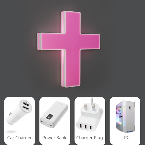Image of Anrookie 3D LED Neon Cross Sign 9 x 8 in, USB-Powered Custom Neon Light with 5-Level Dimmer, 5 Color Options, Decorative Wall Art for Home, Bedroom, Church, Party, and Gifts (Blush Pink)